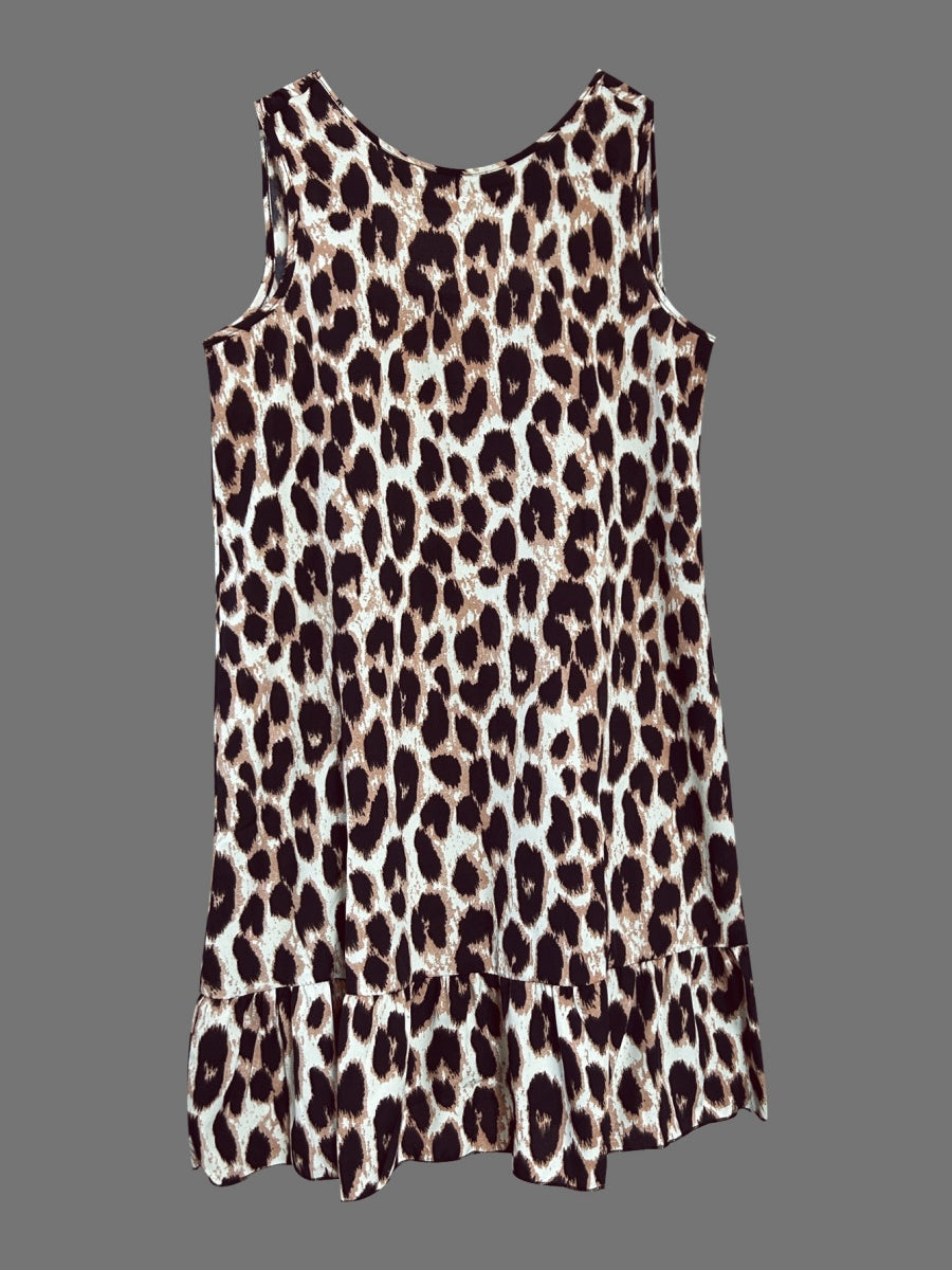 Leopard Print A-line Sleeveless Short Dress