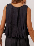 Cotton And Linen Straps Pleated Tank Tops