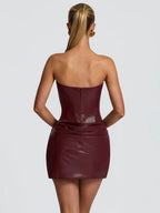 PU Pleated Fishbone Strapless A-line Bustier Mini&Short Dresses