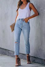 High Rise Distressed Ripped Skinny Jeans