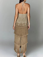 Halter Tassel Backless Cross Maxi Dresses