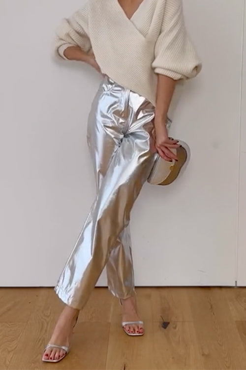 Glam High Rise Straight Leg Faux Leather Pants