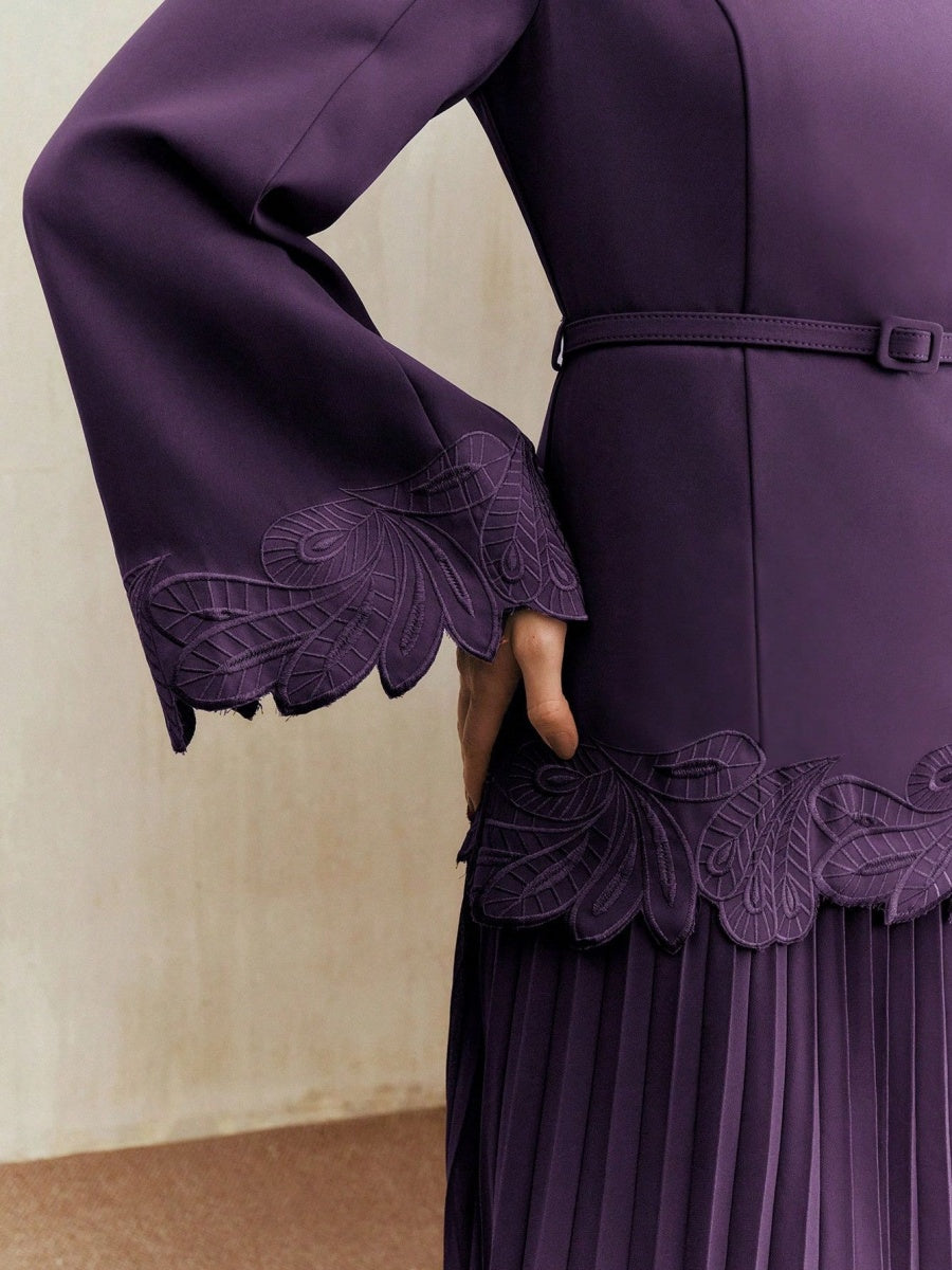 Applique Including Belt Pleats Maxi Dresses
