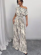 One-shoulder Tie-up Jumpsuit With Wide Legs