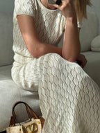 Jacquard Knitting Hollow Short-sleeved Top Skirts Set 2-piece Sets