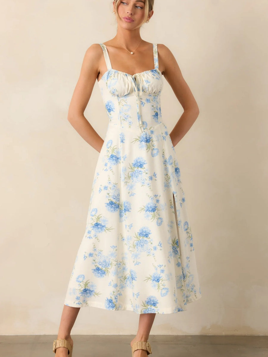 Floral Camisoles Bandage Temperament Slit Sexy Vacation And Leisure Maxi Dresses