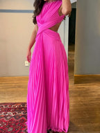 Gathering Backless Waist-revealing Temperament Maxi Dresses