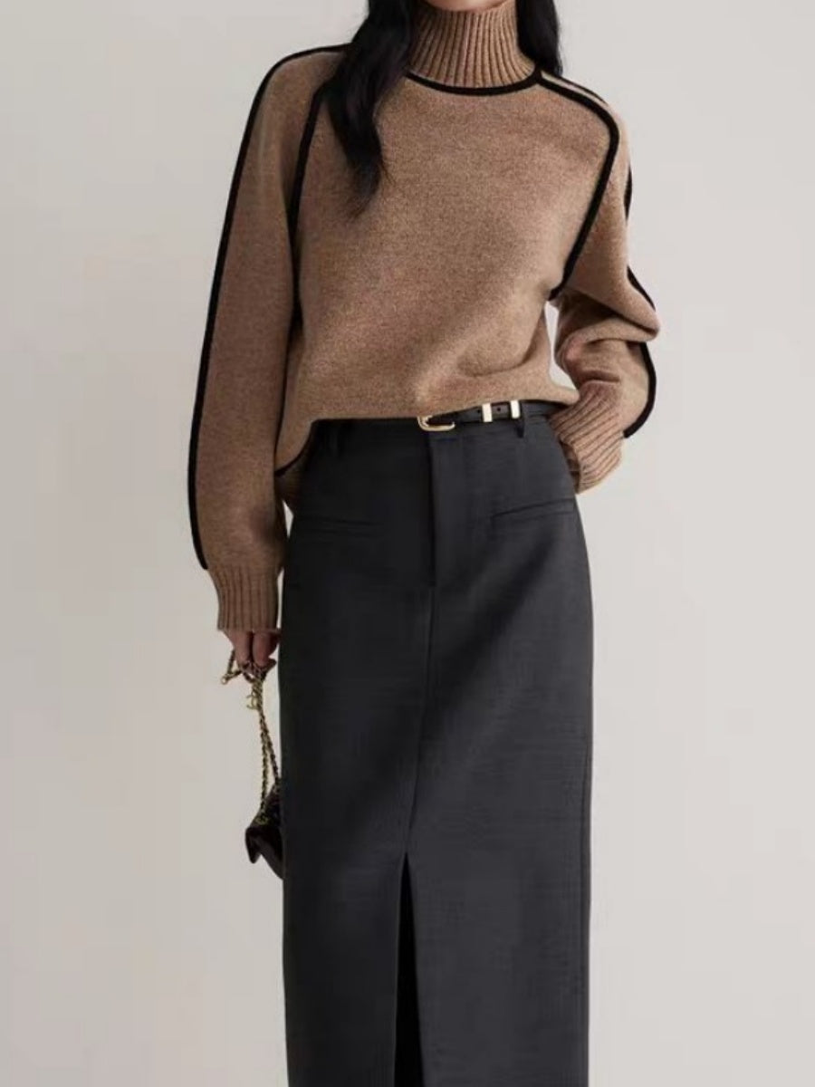 Color-blocked Stripes Splicing Half Turtleneck Sweaters