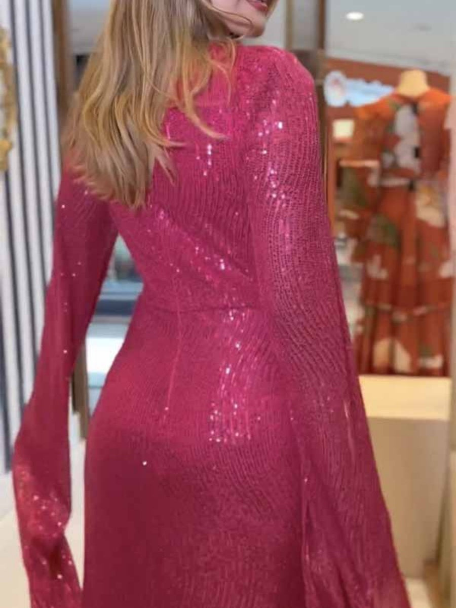 V-neck Hip-hugging Sequins Cloak Parties Maxi Dresses