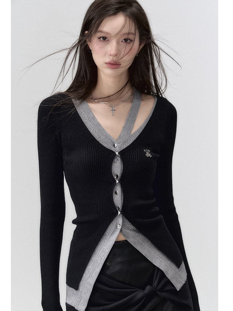 Elegant Black Knit Long Cardigan With Hollow Out Design