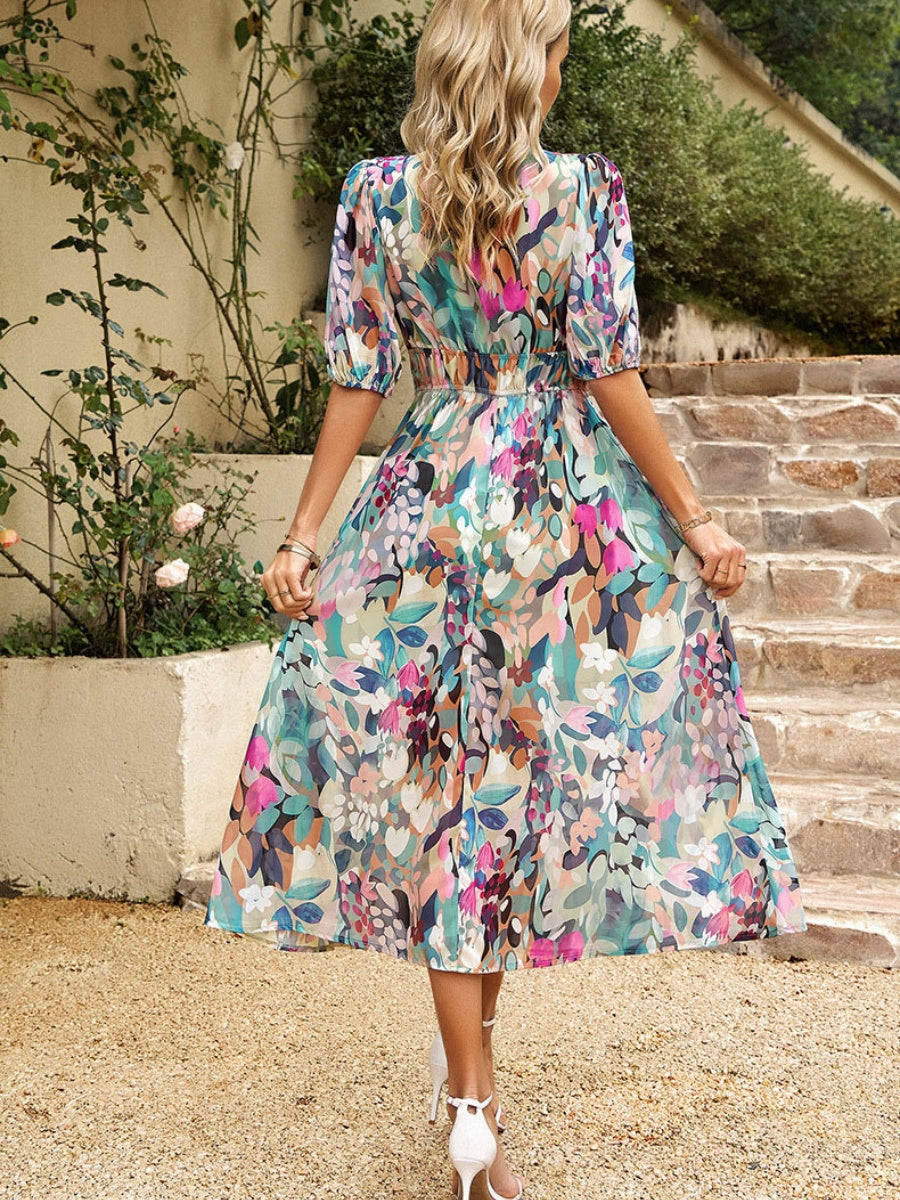 Floral Short Sleeve V-neck Vacation And Leisure Maxi Dresses