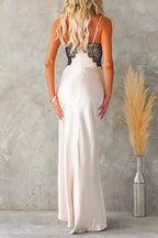 V Neck Adjustable Strap Lace Splice Maxi Party Dress
