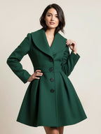 Wool Blend A-line Coat With Shawl Collar And Black Buttons For Women 2026