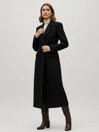 Woolen Double-Breasted Long Coat With Notch Lapel And Flap Pockets For Women 2026