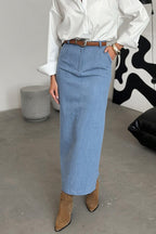Blue Denim Bodycon Split Skirt