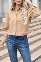 Tiko Miko Corduroy Button Down Long Sleeve Pocket Striped Shirt