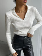 Solid V Neck Ribbed Sweater