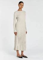 Long Sleeve Crew Neck Ribbed Knit Bodycon Maxi Dress