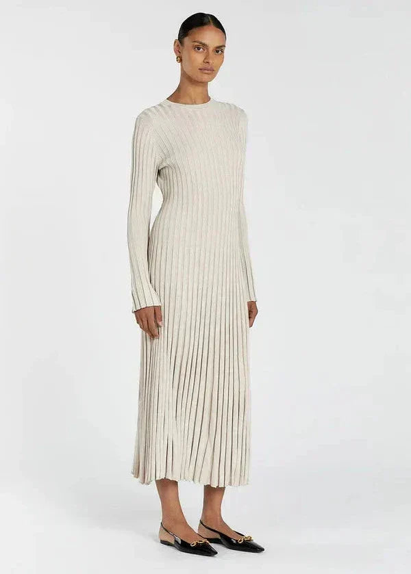 Long Sleeve Crew Neck Ribbed Knit Bodycon Maxi Dress