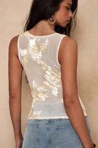 Mesh Embroidered Sleeveless Top
