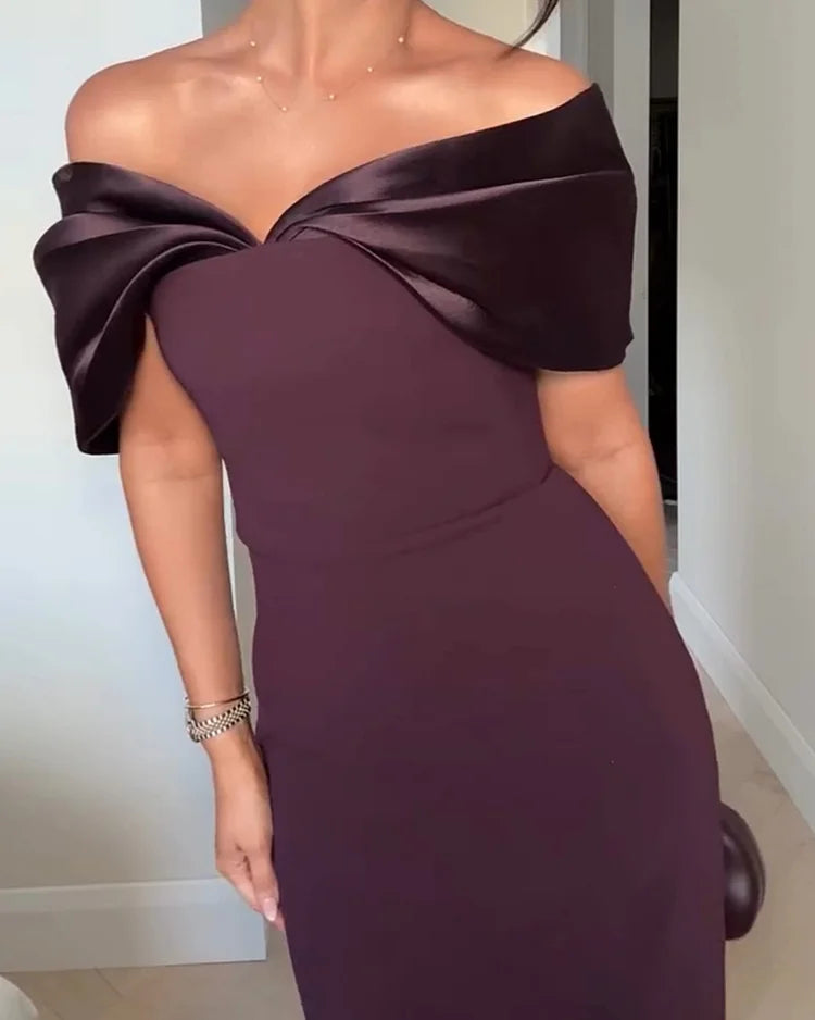 Solid color satin stitching dress