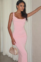 Open Back Bow Detail Sleeveless Bodycon Maxi Formal Dress