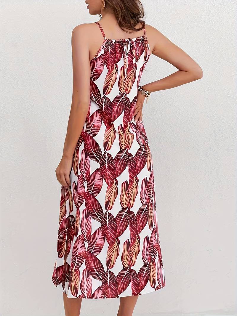 Jocelyn Boutique Halterneck Beach Dress with Leaf Pattern Premium Wardrobe Essential