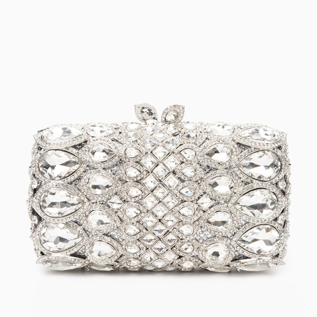 Reina Silver Rhinestones Crystal Clutch Bag