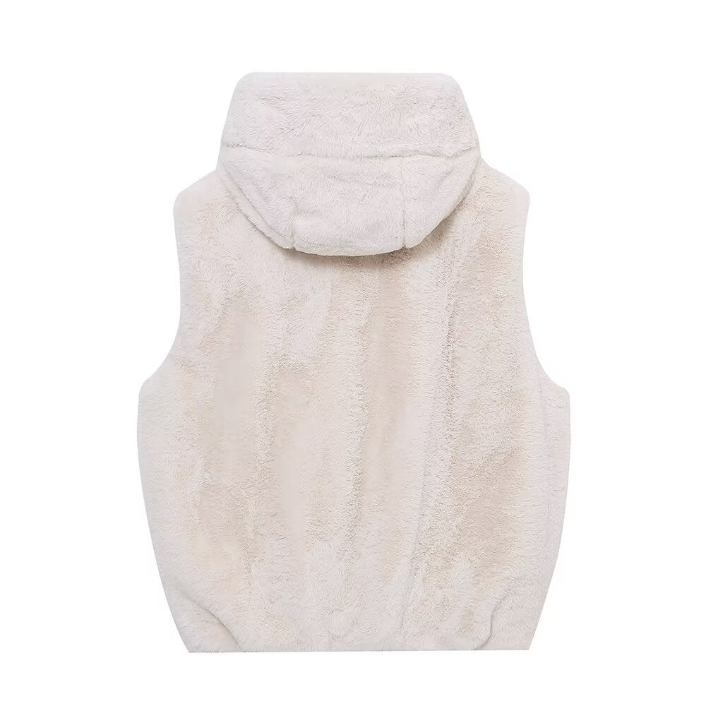 Faux Fur Hooded Vest Top