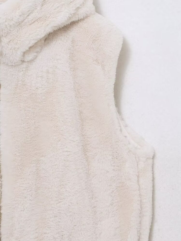 Faux Fur Hooded Vest Top