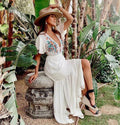 Embroidered Sexy Deep V Plunge Plunge Vacation Dress Beach Cover Up Beach Sun Protection Shirt Maxi Dress