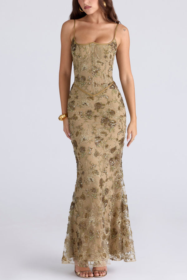 Stylish Sleeveless Halter-neck Slim-fit Backless Tie-up Elegant Maxi Dress