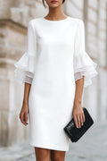 Solid Color Round Neck Ruffle Sleeve Elegant Mini Dress