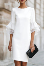 Solid Color Round Neck Ruffle Sleeve Elegant Mini Dress