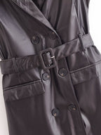 Faux Leather Sleeveless Trench Coat Dress