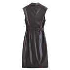 Faux Leather Sleeveless Trench Coat Dress