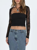 See Through Lace Bandeau Smock Two Piece Long Sleeve Tee