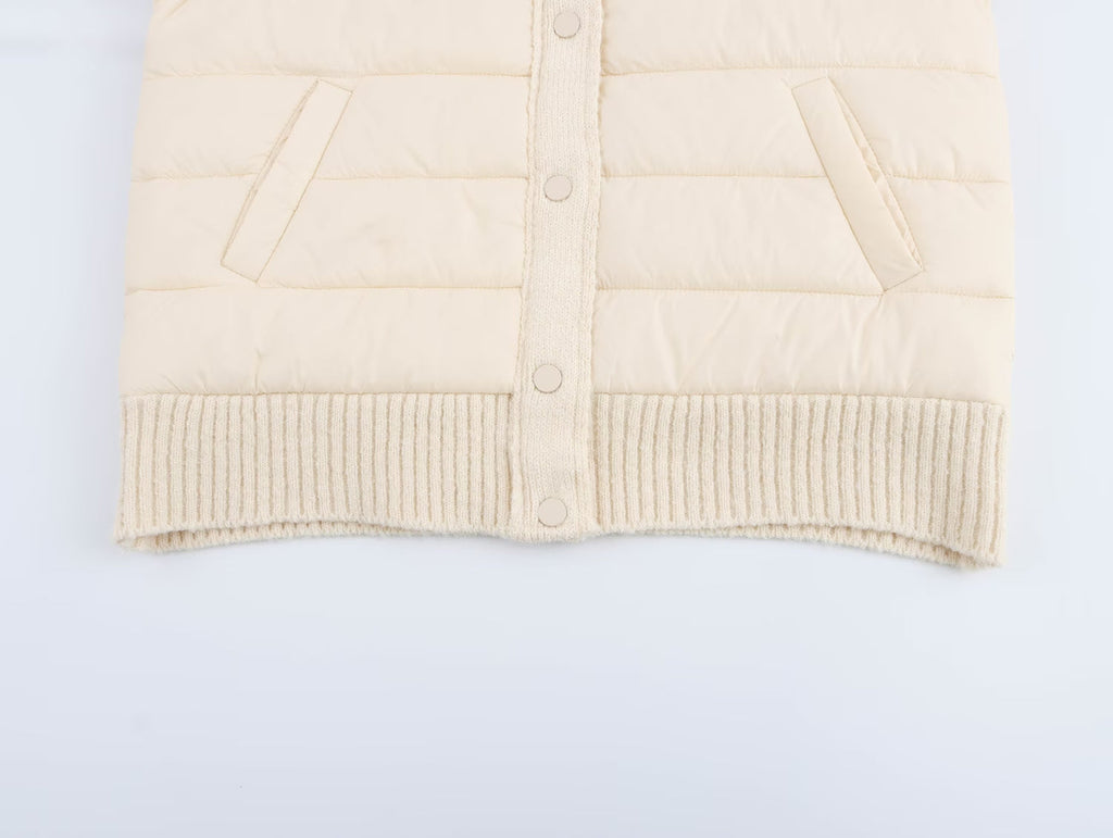 Stand-Collar Knitted Patchwork Jacket