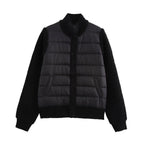 Stand-Collar Knitted Patchwork Jacket