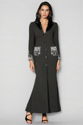 Zeno Deep-V Diamond Suit High Slit Maxi Dress