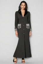 Zeno Deep-V Diamond Suit High Slit Maxi Dress