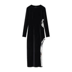 Long Sleeve Structured Shoulder Cut Out High Split Maxi Gown