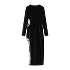 Long Sleeve Structured Shoulder Cut Out High Split Maxi Gown