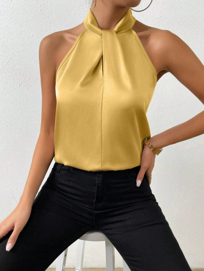 Satin Halter Sleeveless Vest Top