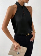 Satin Halter Sleeveless Vest Top