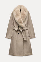 Artificial Fur Belted Trench Coat