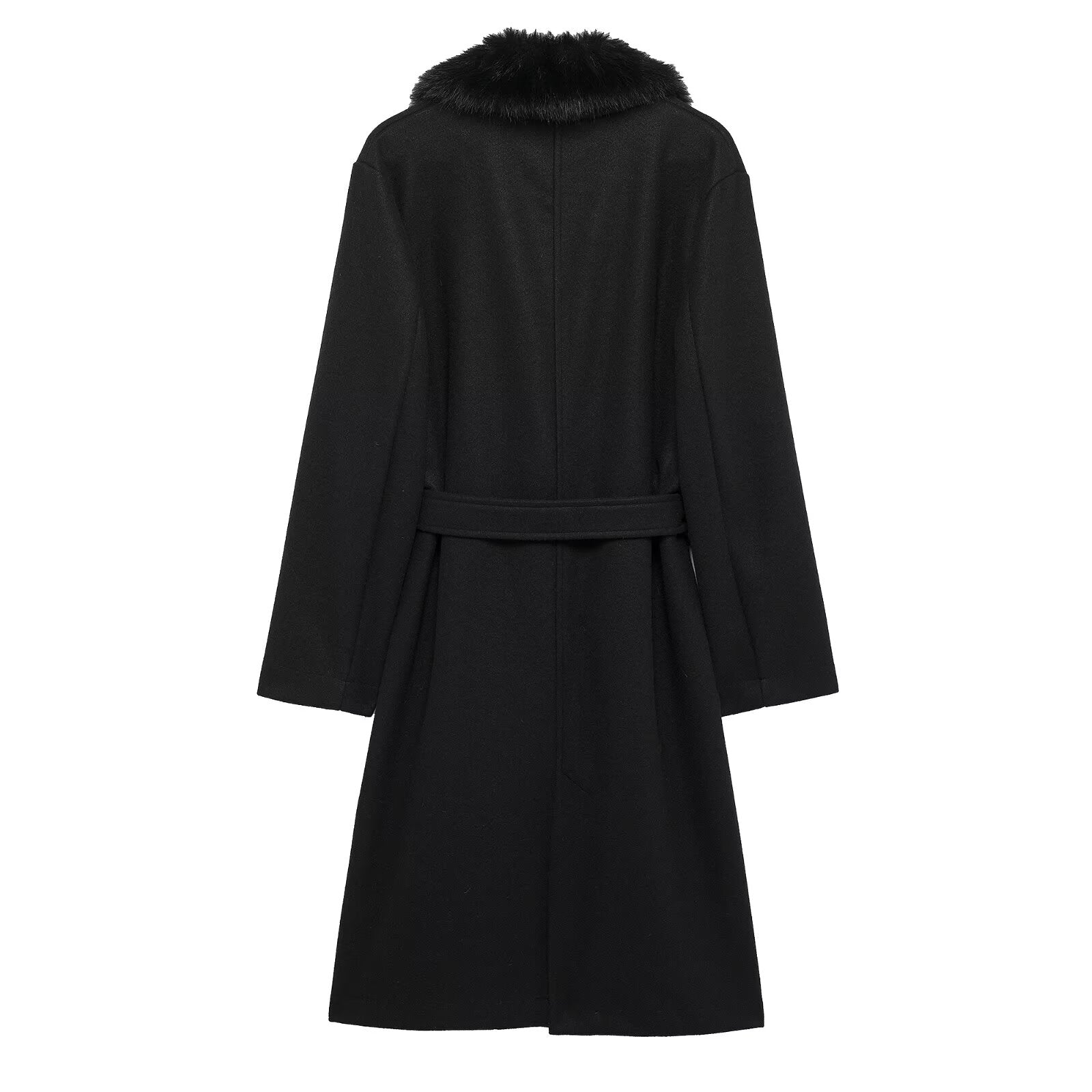 Artificial Fur Belted Trench Coat