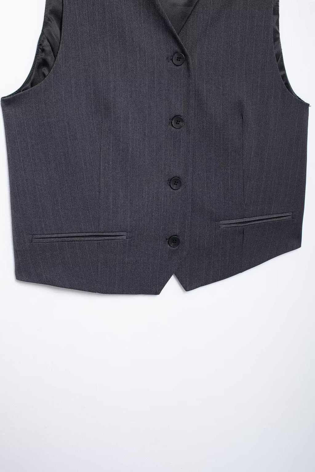 Striped Belted Blazer Vest