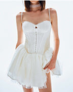 Jacquard Corset Hook Front Tulle Tiered Tutu Mini Dress