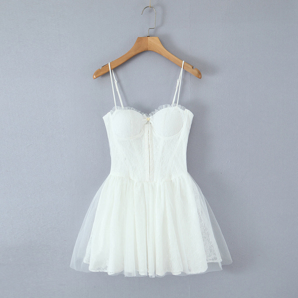 Jacquard Corset Hook Front Tulle Tiered Tutu Mini Dress